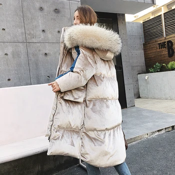 

Gold velvet coat women's winter coat 2019 new loose thick long section bread clothes coat winter coat Fashion hot sale style