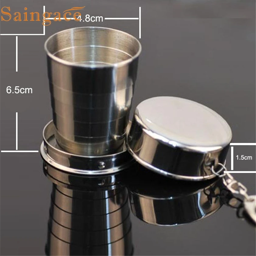 Нержавеющая сталь складная чашка с брелком портативный выдвижной телескопические складные стаканы питьевой воды чашки для наружного#/25