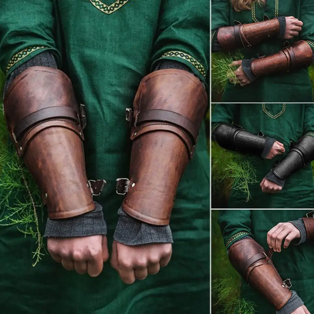 

1 Pair Faux Leather Cosplay Props Wide Bracer Lace Up Arm Armor Cuff Cross String Steampunk Medieval Gauntlet Wristband