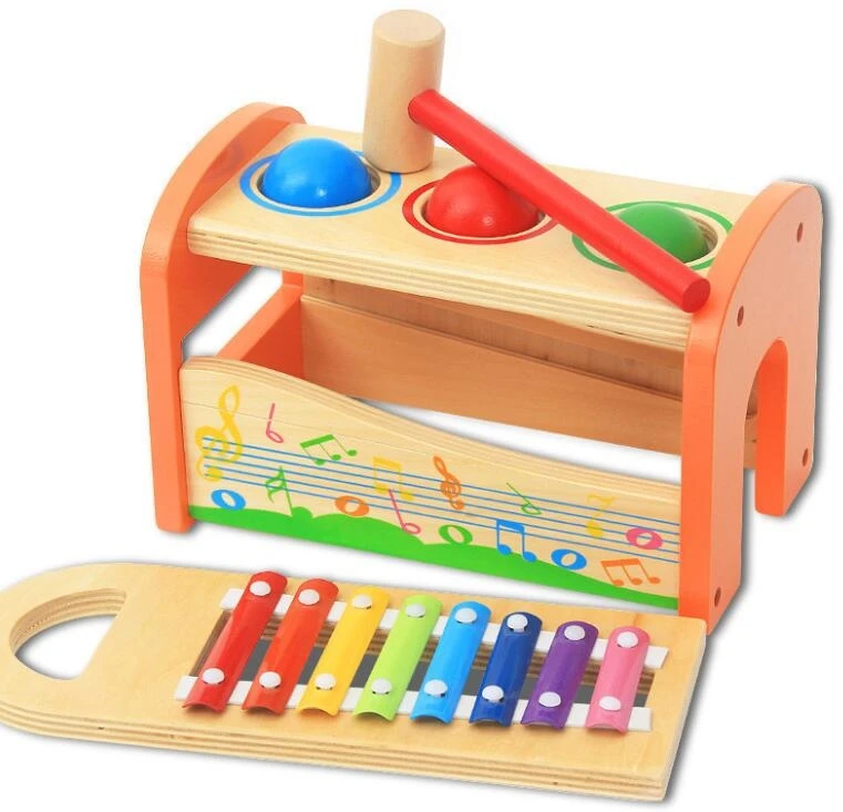 

Rainbow Hammer Pound Bench Slide Out Xylophone Wooden Toys Music Instruments for Toddlers Kids
