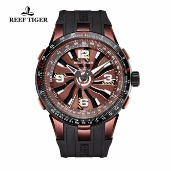 

New Design Reef Tiger/RT Rotate Pilot Watches Mens Brown Dial Sport Watches Rubber Strap Automatic Watch RGA3059