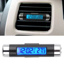 Reloj Digital LCD portátil 2 en 1 para coche y pantalla de temperatura, termómetro para reloj electrónico, retroiluminación azul automotriz para coche con Clip