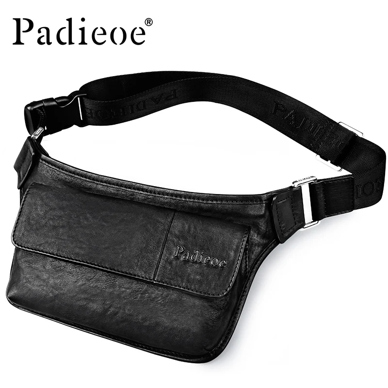 

Padieoe Leather Waist Bag For Men Fanny Pack Genuine Leather Crossbody Bag Male Designer Brand Shoulder Bag Leather Chest Pack