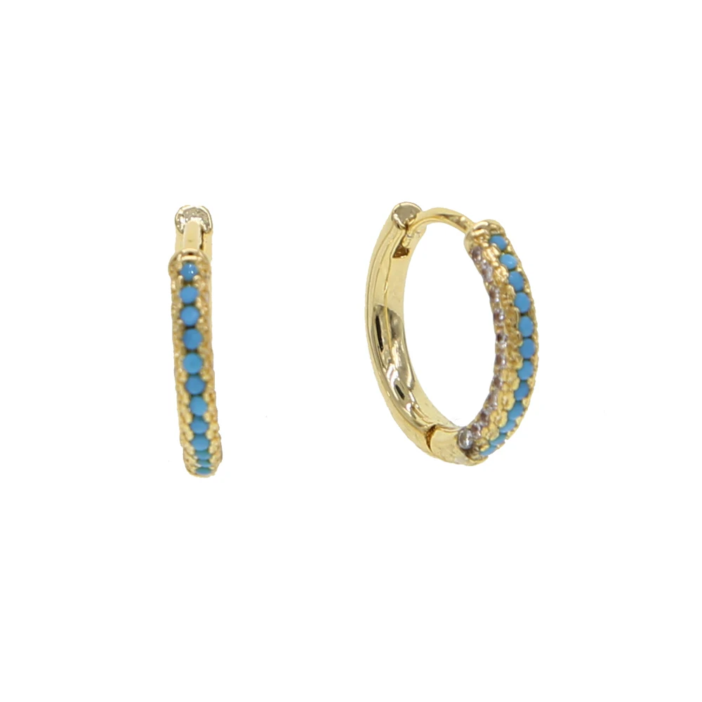 

Simple White cz & blue Turquoises round hoop earring Fashion 2019 fashion jewelry 10mm inner diamater cute earrings for women