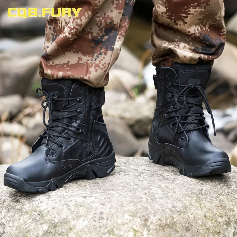 Мужские военные ботинки CQB.FURY из спилка черные боевые дышащие армейские на молнии