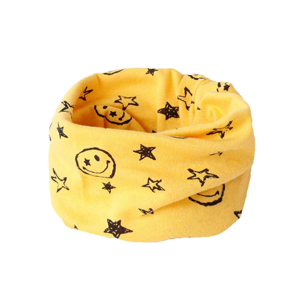 Hot Selling Children Warm Cotton Scarf Shawl Winter Cartoon Print Pattern Comfortable Scarf-B5 - Цвет: smile yellow