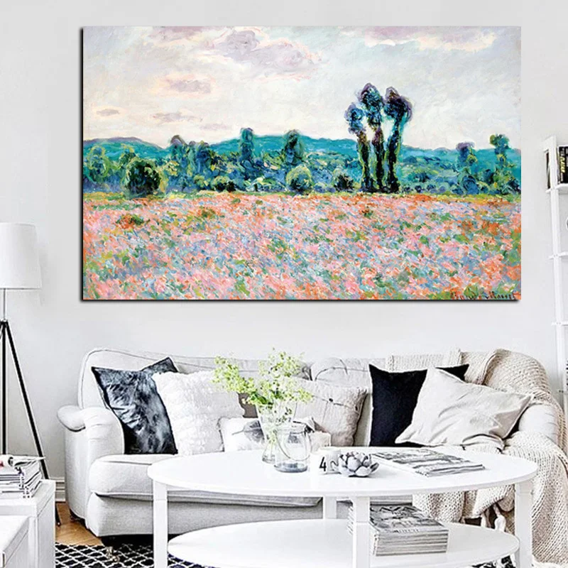 Canvas Pop Art Print Claude Monet Wild Poppies Nostalgic Landscape Oil Painting Wall Picture Canvas Poster for Sofa Living Room