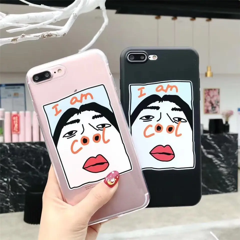 Cartoon illustration Phone Case For iphone 6S Case For iphone X 6 7 8 Plus 5s e Couples Cover Funny I AM COOL Letter Print Cases