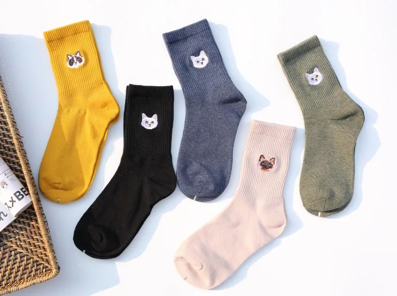 Теплые Harajuku милые вышивка забавные носки для животных для женщин Kawaii японский Skarpetki носки для девочек Новинка Хлопок Calcetines Mujer Sokken