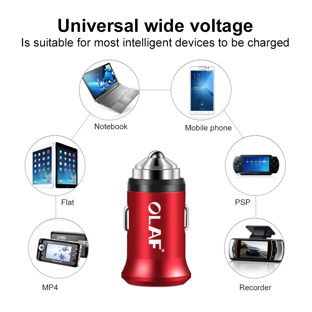 Olaf Dual USB Car Charger For Mobile Phone Tablets GPS 2.4A Fast Charge USB Charger in Car For Samsung Xiaomi Huawei Car-Charger (5)