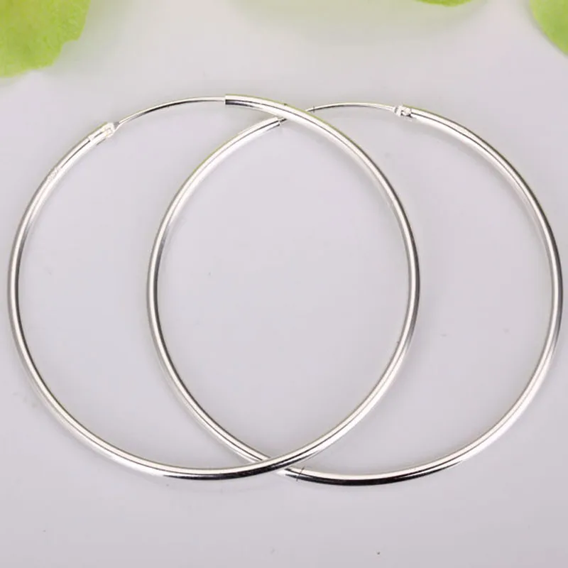 

wholesale 925 Sterling silver simple big circle earrings!925 silver 50mm round hoop earrings jewelry,925 silver women's jewelry
