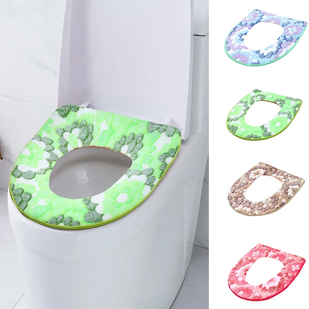 

New bathroom tools Bathroom Warmer Toilet Seat Comfortable Toilet Seat Cloth Washable Lid Cover Pad Bowl Soft Zipper Flower Pad