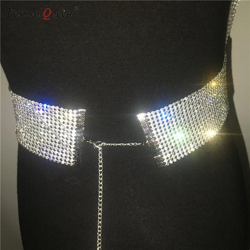 FestivalQueen lady rhinestone party backless tops sexy women summer glitter crystal diamonds crop top beach nightclub