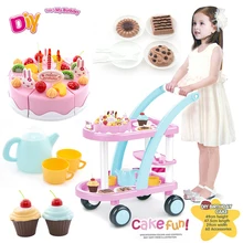 60pcs Kids Kitchen Toys Birthday Cake Carts Toys Pretend Play Plastic Food Toys Kitchen Cake Games