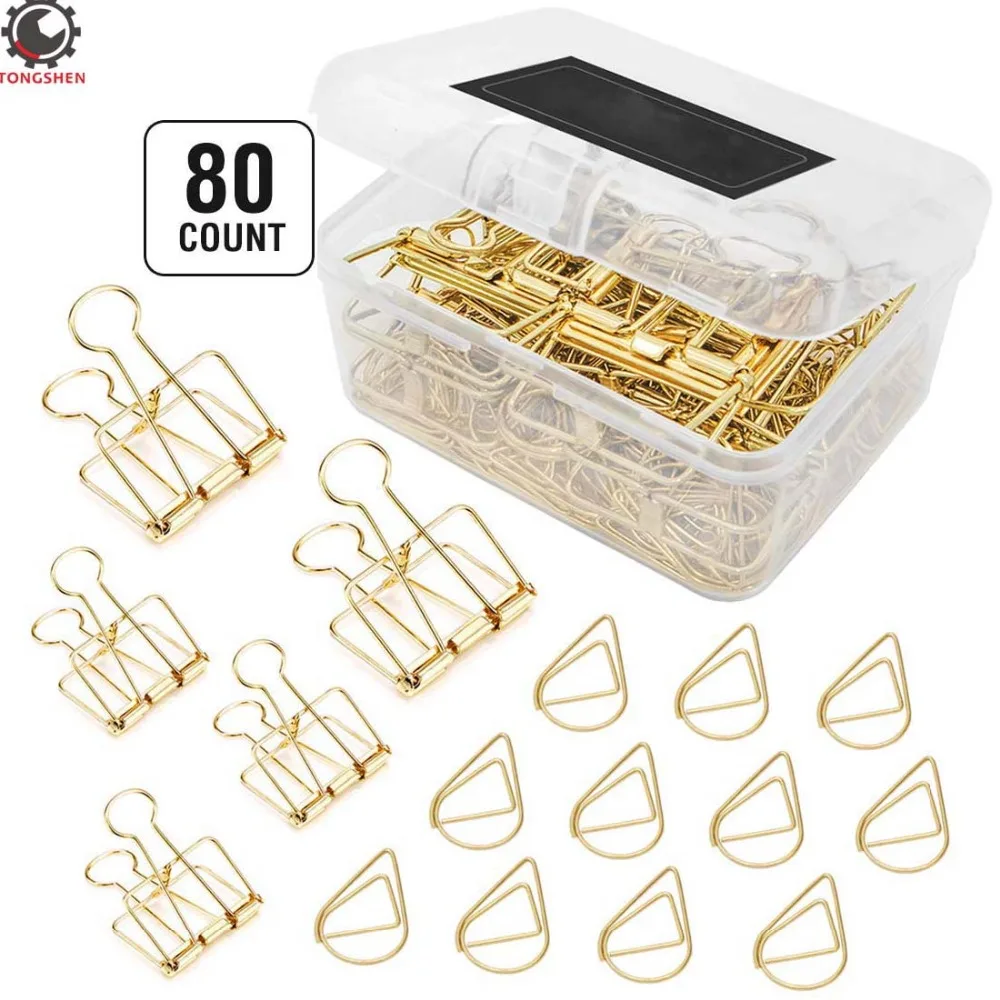 

12Pcs Binder Clips 52Pcs Teardrop Paper Clips Rose Gold Stainless Wire Office metal clips wide paper clips school accessory