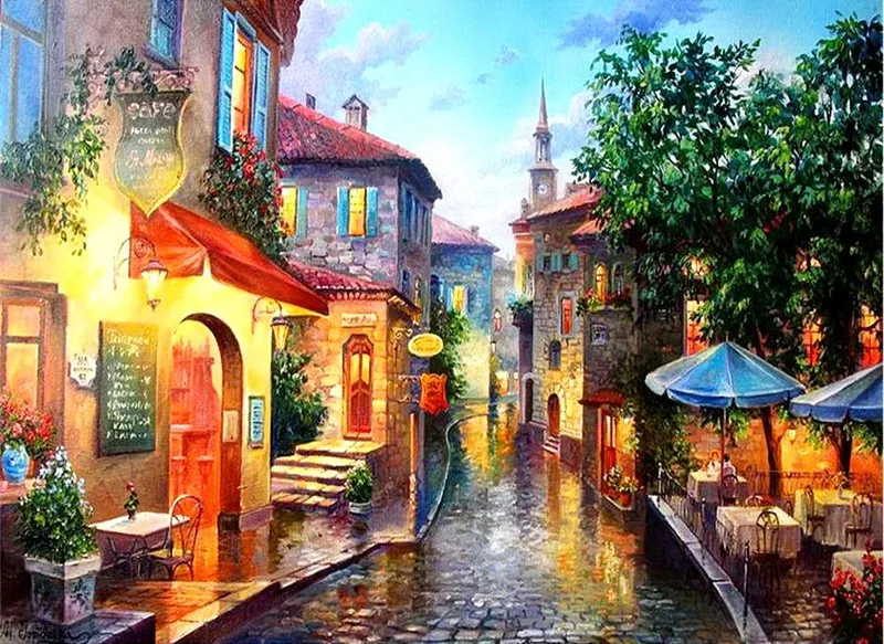 

A quiet town DIY Painting By Numbers 24 Color Pigment Brush Painting Art Hand-painted Creative Digital Oil Painting