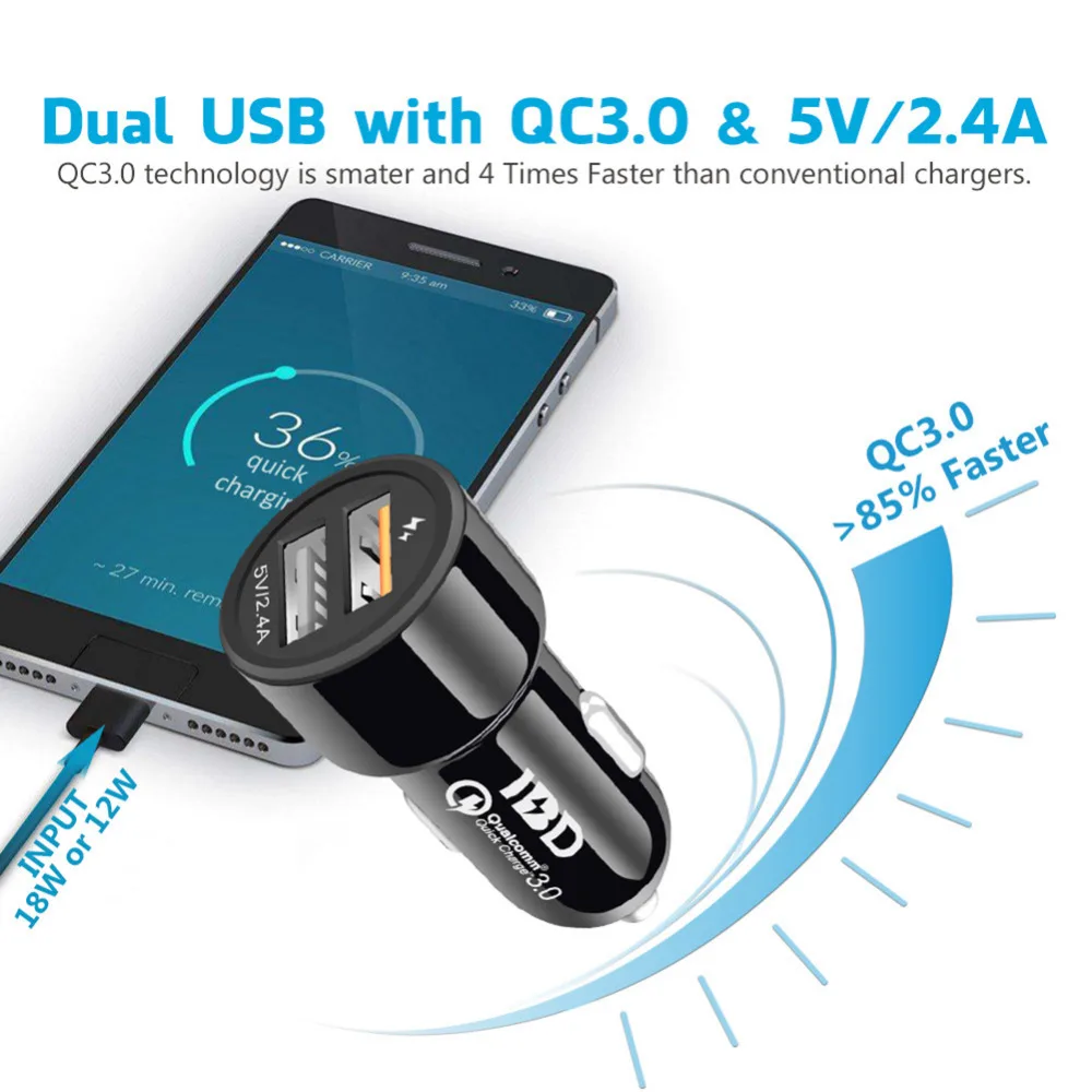 IBD PowerDrive USB 3,0 Автомобильное зарядное устройство для iPhone/samsung Galaxy S9 S8 S7/LG G6 G5 зарядное устройство для телефона Быстрая зарядка автомобильного прикуривателя