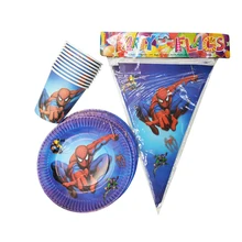 Con tema del Hombre Araña bandeja de vajilla desechable de fiesta, bandera, taza para niños decoración de fiesta de cumpleaños fiesta de amigos