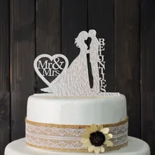 Персонализированные Свадебный торт Топпер, Свадебные украшения, акрил серебряный блеск, заказ свадебного торта Топпер Персонализированные фамилия