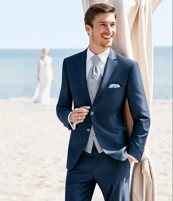 New Fashion Wedding Men Suit 3 Piecesjacketpantsvesttie Navy
