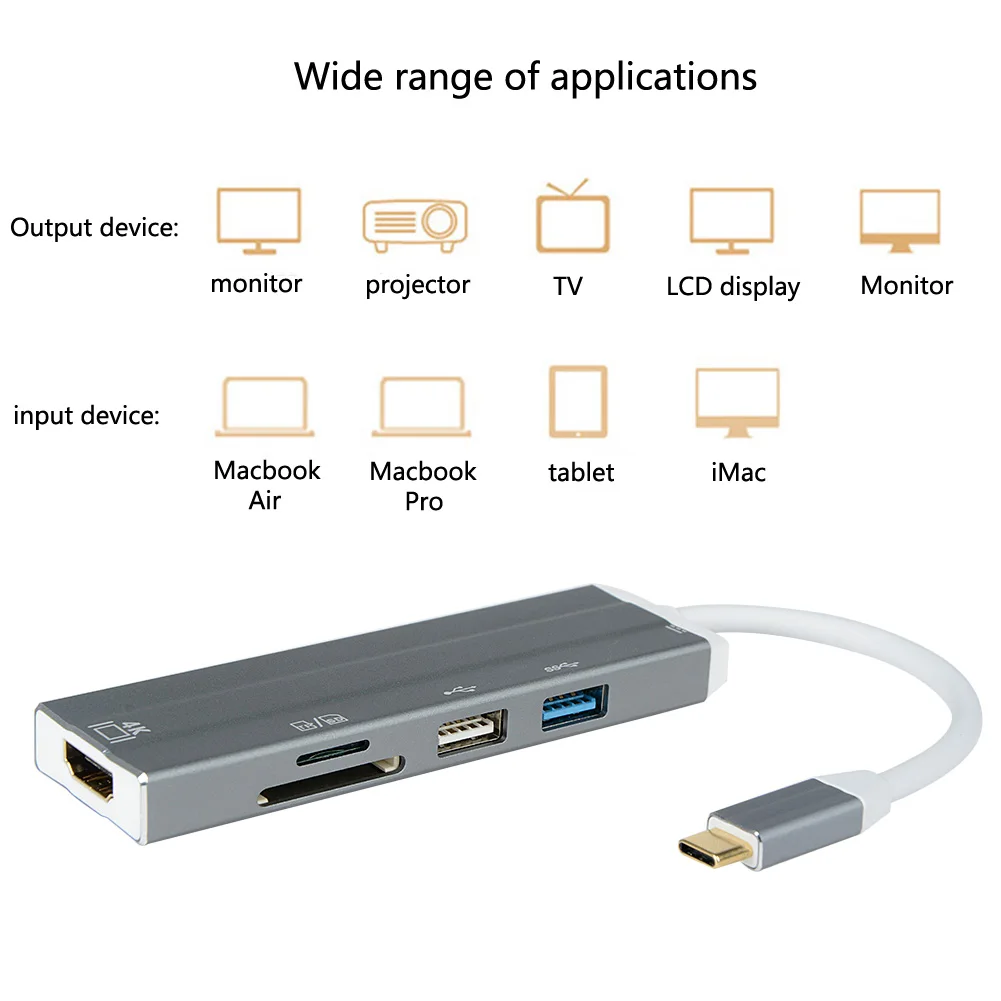 Usb-хаб USB C к HDMI USB 2,0 SD/TF кард-ридер адаптер для MacBook samsung Galaxy S9/Note 9 huawei P20 Pro type C USB 3,0 концентратор