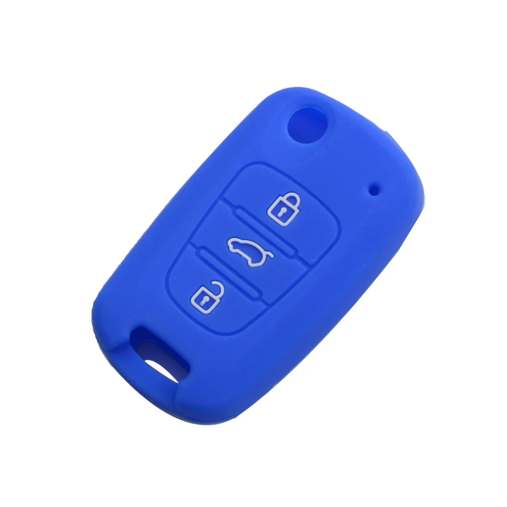 Силиконовый 3 кнопочный ключ автомобиля чехол для KIA RIO K2 K5 Sportage Cerato откидной складной Uncut Blade дистанционный авто аксессуары ключи - Название цвета: Синий