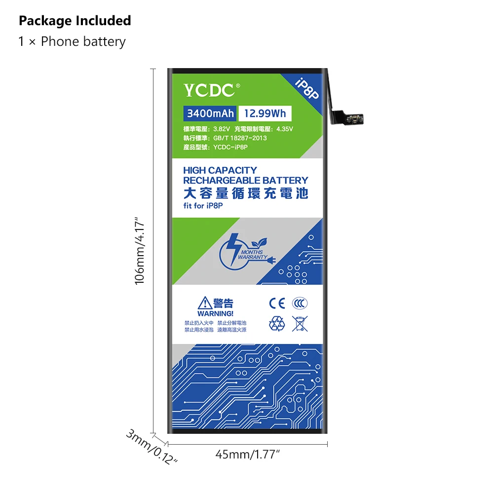 YCDC мобильный телефон аккумулятор для iPhone 8 Plus plus оригинальный сменный большой