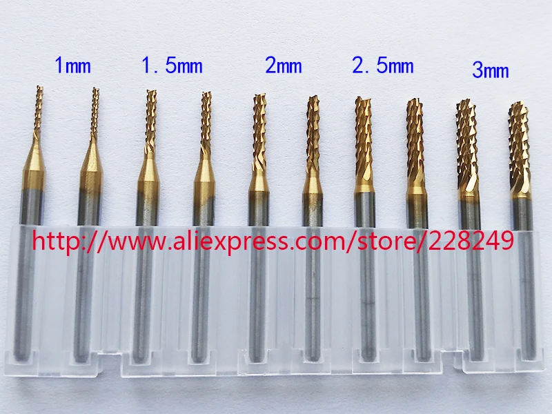 

10pcs/lot 1-3mm 1/8*shank golden PCB EndMills Spiral Bit Printed Circuit Board MIlling Cutter CNC Router bitsTools