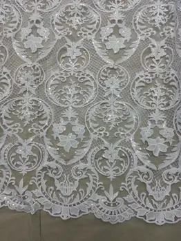 

high quality CGL42605 white african cord lace Embroidery designs with sequins