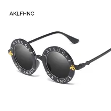 Retro Sexy negro redondo gafas de sol mujer marca diseñador letras en inglés abeja círculo gafas de sol de moda femenina tonos Oculos