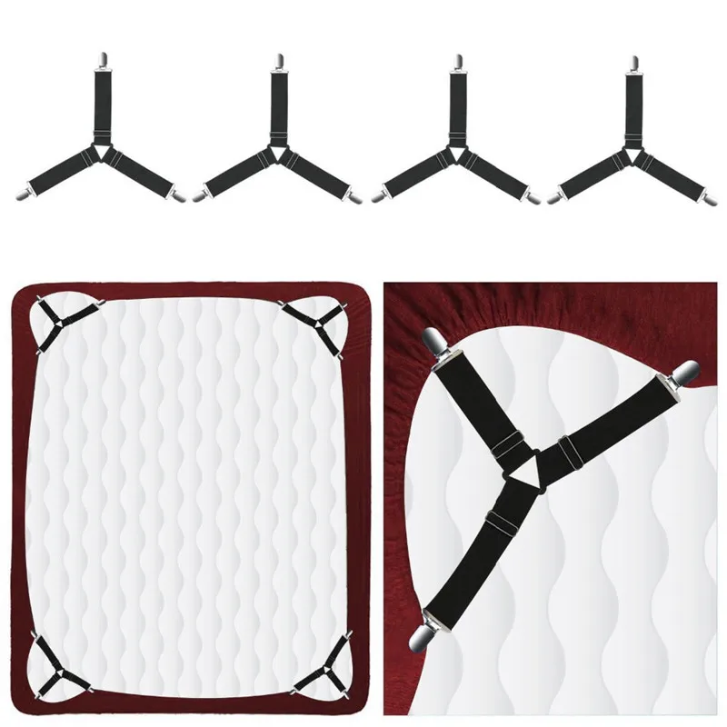 

4pcs Triangle Bed Suspender Straps Sheet Clips Holder Fasteners Elastic Bedding Buckle Holder Clamp House Bedroom Supplies