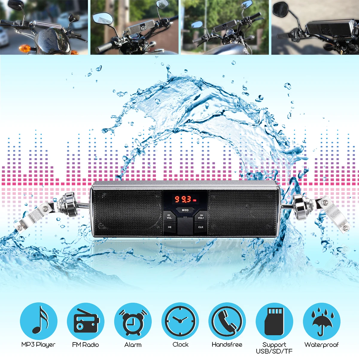 

Universal Bluetooth Motorcycle MP3 Music LED Player Speakers Motorbike Bluetooth Stereo Speaker FM Radio Waterproof Audio Player
