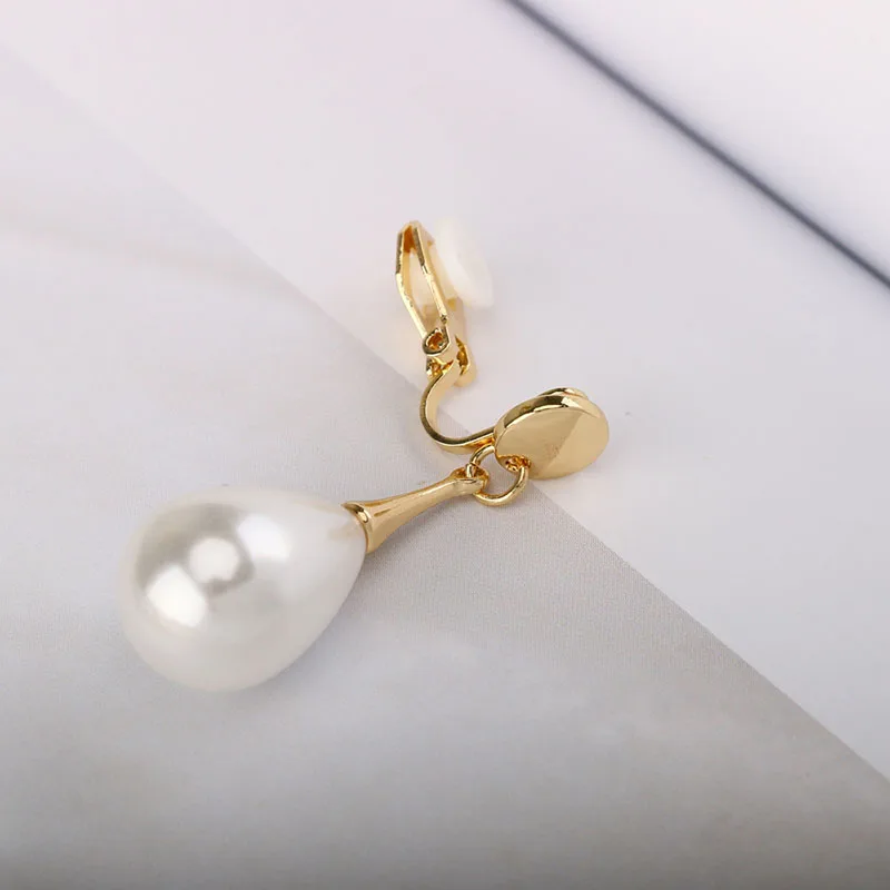Clip Earrings Waterdrop Pearl Clip On Earrings Charm Pendant Simulated Pearl Geometric No Pierced For Women Wedding jewelry