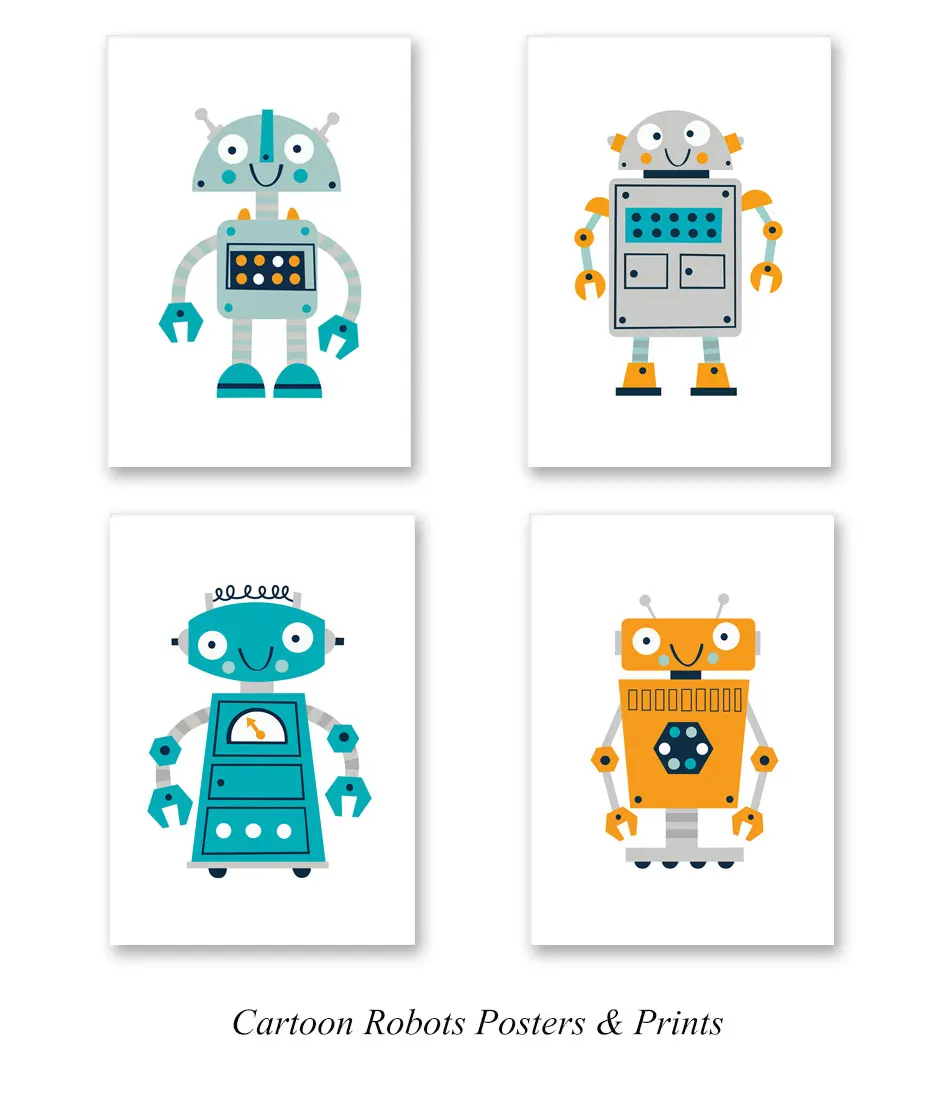 Different Cute Robot Canvas Painting Simple Colorful Cartoon Posters&Prints For Kids Room Nursery Wall Decoration Christmas Gift (2)
