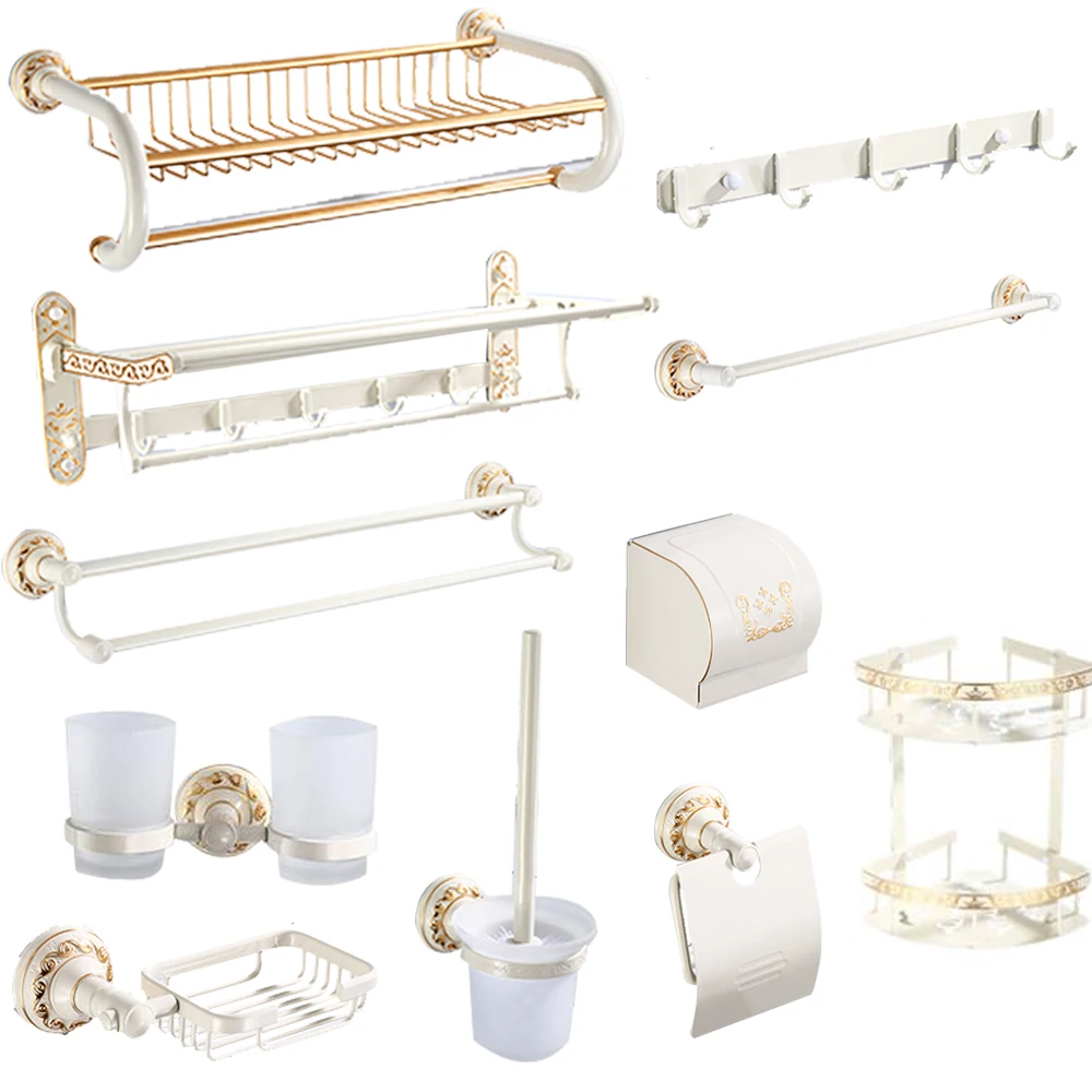 

Antique bathroom double deck tripod european-style space aluminum towel bar baking white lacquer bathroom hardware pendant set