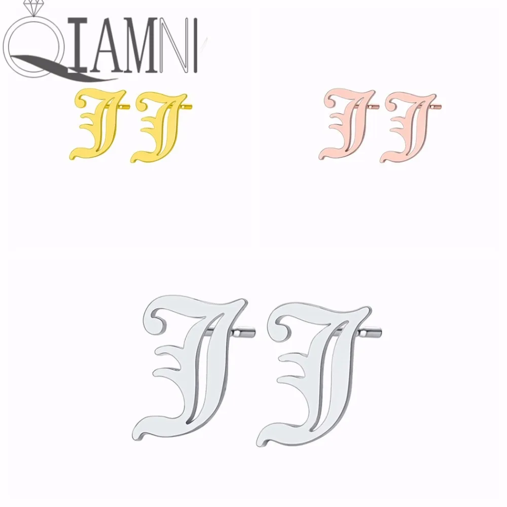 

QIAMNI Capital Alphabet Font J Letter Old English Stud Earrings for Women Men Trendy Gold Silver Initial Earring Birthday Gift