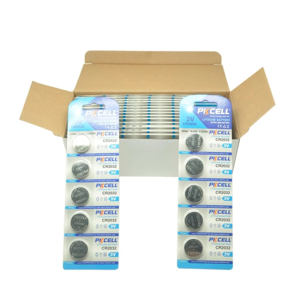 

100Pcs/20card PKCELL 3V Battery CR2032 Lithium Button Battery BR2032 DL2032 CR 2032 Button Coin Cell Watch Batteries