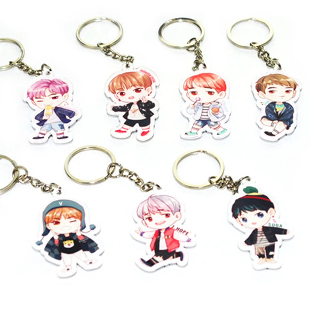 

7 Style KPOP BTS Keyring Bangtan Boys Key Chain Love Yourself Acrylic J-HOPE V SUGA Men Women Female Keychain Gift