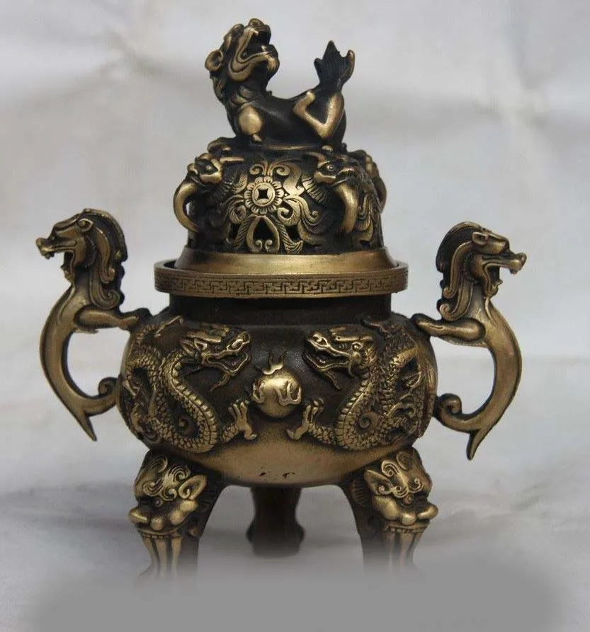 

8 China Palace Bronze Copper Fu Foo Dog Lion Beast Dragon Incense Burner Censer SD 506