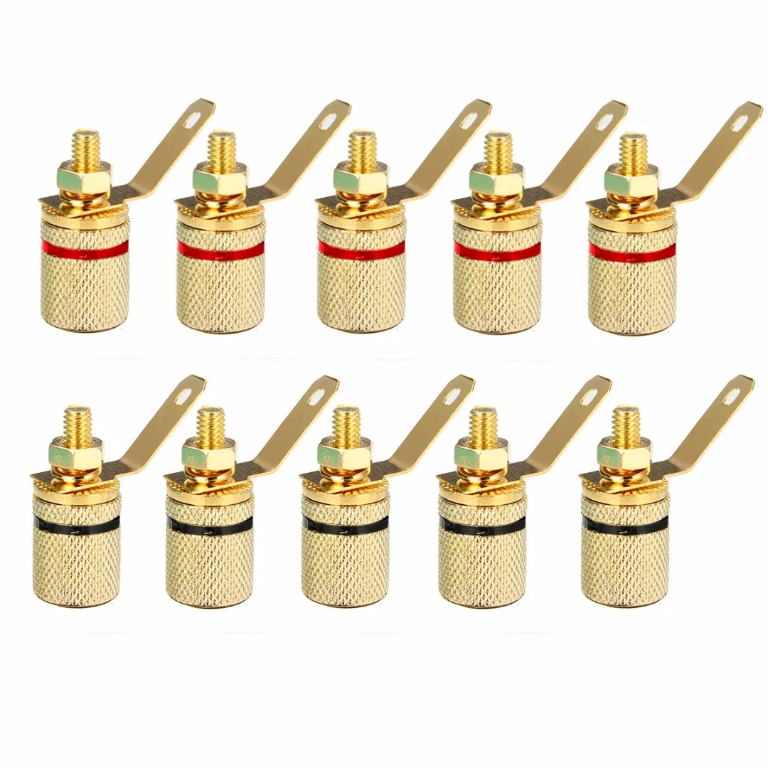 10pcs Gold Plated Audio Connector Terminal Mayitr Binding Post Speaker Amplifier 4mm Dia. Banana Plug Jack 25*11mm