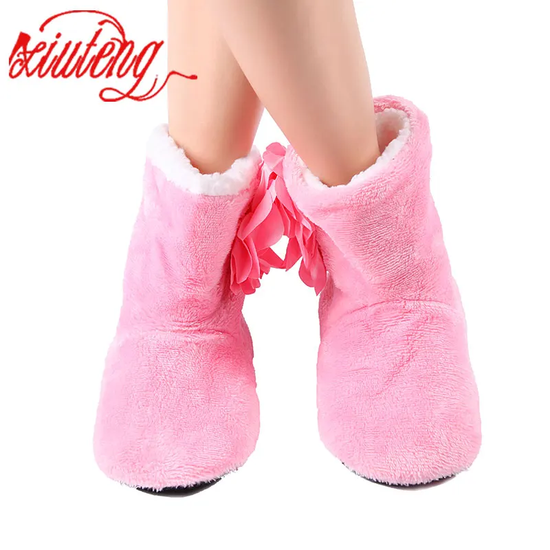Mntrerm Для женщин плюшевая домашняя обувь; Флисовые Тапочки; домашние носки-тапочки; домашние шлепанцы; зимние Утеплитель для ног мягкие тапочки на плоской подошве - Цвет: Розовый