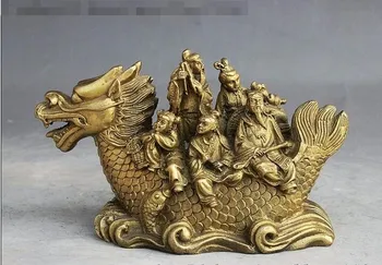 

YM 308 China Fengshui Brass Eight Immortals 8 God Rode Dragon Fish Buddha Statue