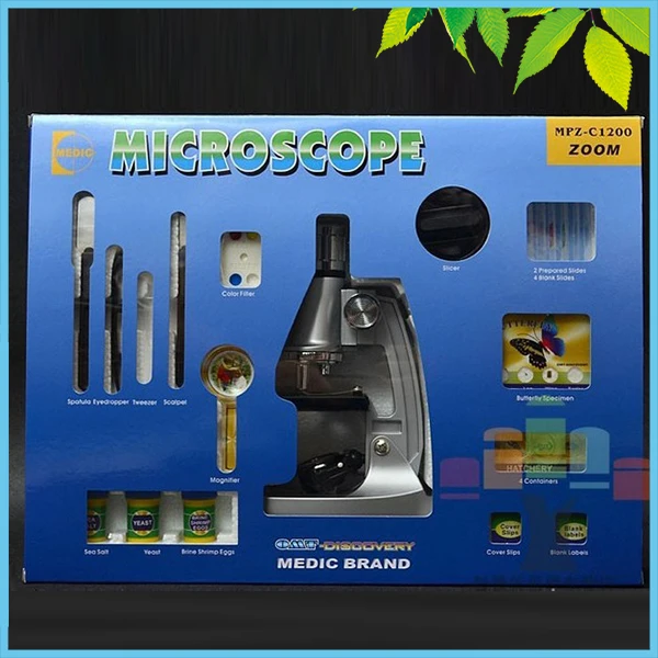 

1200X Student Kids Educational Toy Biological Microscope Kit Children Beginner Microscope Set w/ Mirror Lamp Birthday Gift