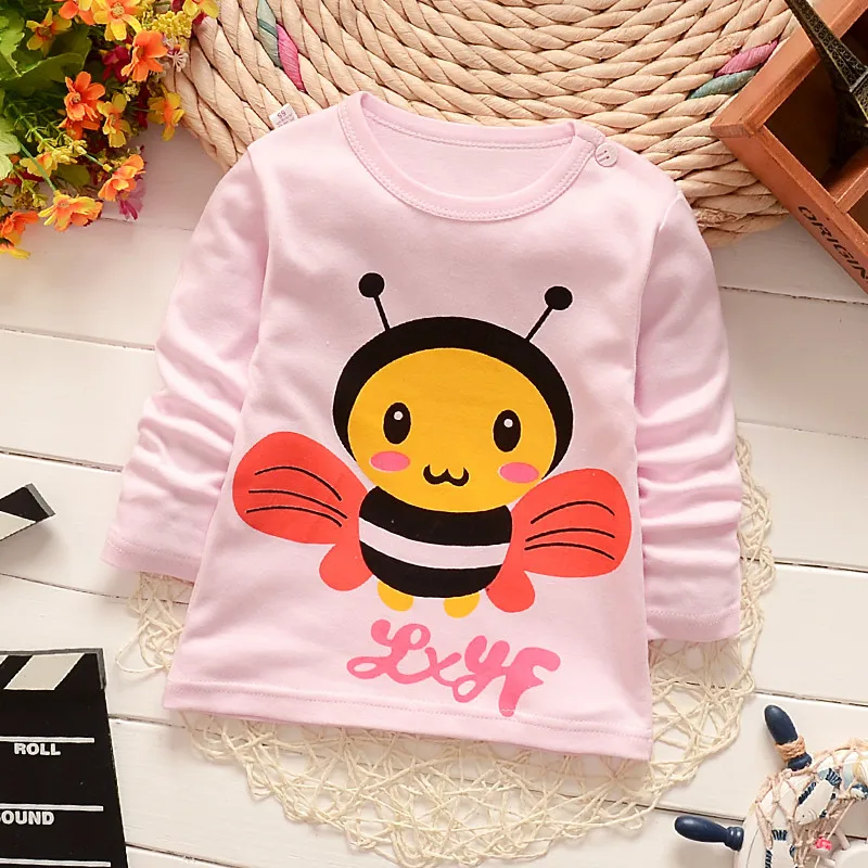 Весенние футболки для маленьких мальчиков хлопковая одежда для девочек детские футболки с длинными рукавами детская футболка с принтом пчелы Roupas, топы для младенцев, Детская футболка