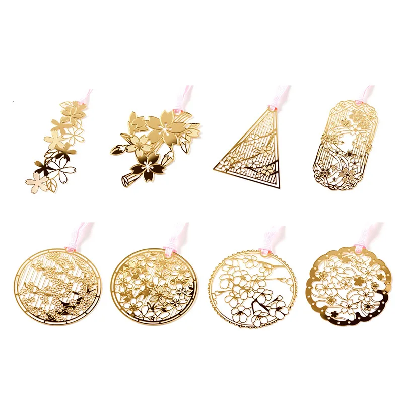 Creative Cherry Blossoms Hollow Metal Bookmark Cute Golden Bookmarks Paper Clip For Kids Gift Office School Supplies Papeterie | Канцтовары