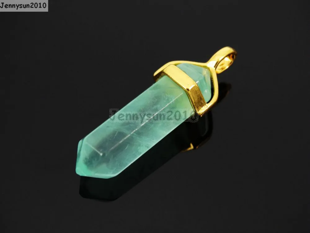 natural crystal gemstone hexagonal pointed beads stone pendant necklace jewelry