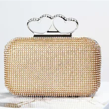 2016 New Fashion Diamond Clutch Evening Bag Handmade Rhinestone Banquet Bag Bride Wedding Shoulder Bag Black/Gold Silver