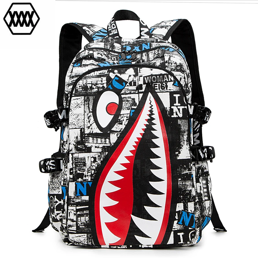 Marca Diseñado Hombres de la Moda Mochila de Mochilas escolares para Los Mochila Tiburón Patrón Impermeable 151NYC|school bags for teenagers|canvas school bagbags for teenagers - AliExpress