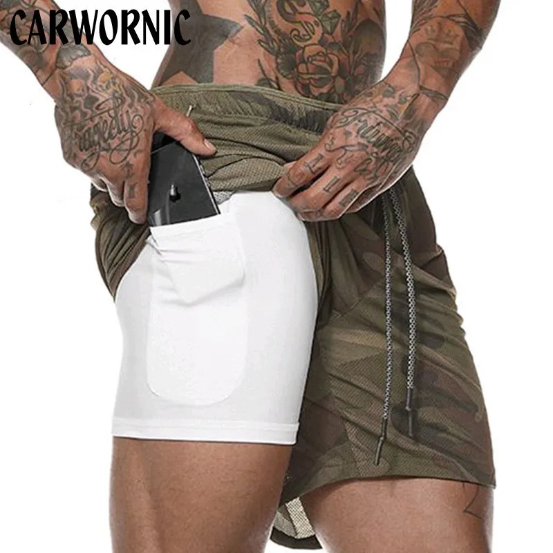 CARWORNIC, летние быстросохнущие свободные мужские шорты, бодибилдинг, шнурок, Бермуды, шорты с талией, повседневные Модные мужские шорты размера плюс