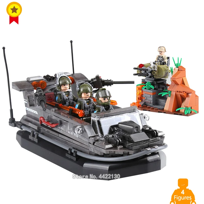 

Military ww2 Sea area Assault boat with Defense turret of fighting Building Blocks figures Weapons compatible legoinglys